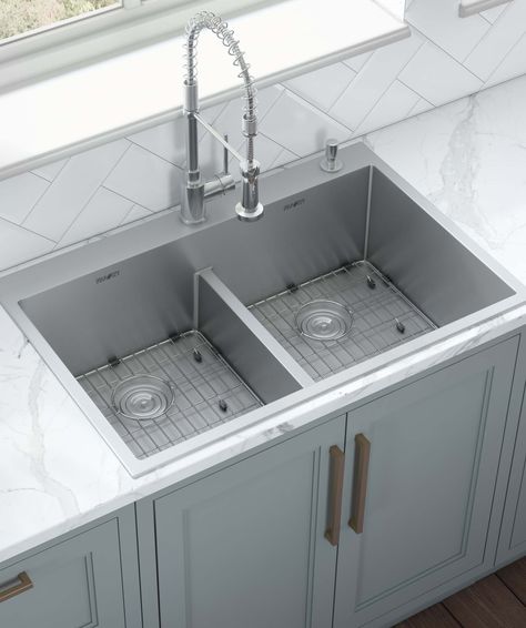 Tirana Pro Double Sink Kitchen, Sinks Kitchen Stainless, Steel Kitchen Sink, Double Basin, Drain Cover, Undermount Kitchen Sinks, Stainless Steel Kitchen Sink, Stainless Steel Sinks, Trendy Kitchen