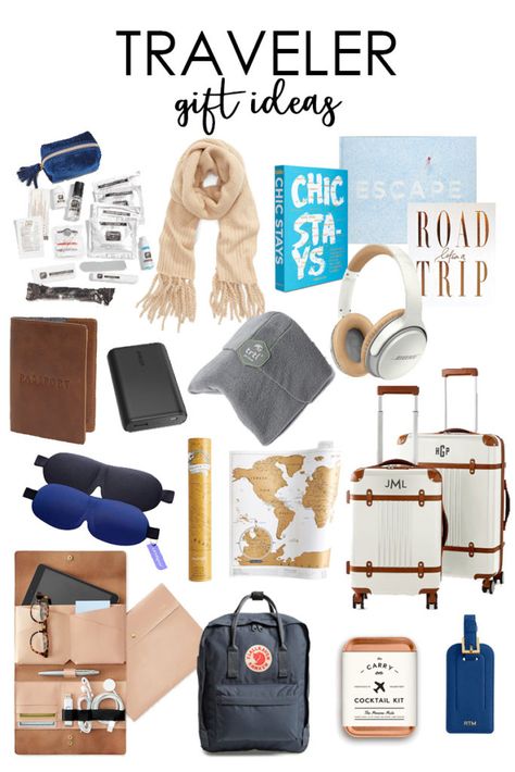 A curated collection of traveler gift ideas for the seasoned jetsetter to a first-time traveler. #giftguide Travel Gift Basket, Travel Kit Gift, Car Organizing, Coffee Filter Flowers Diy, Travel Gift Ideas, Travel Themed Gifts, Travel Gift Set, Diy Blanket Ladder, Gift Ideas For Everyone