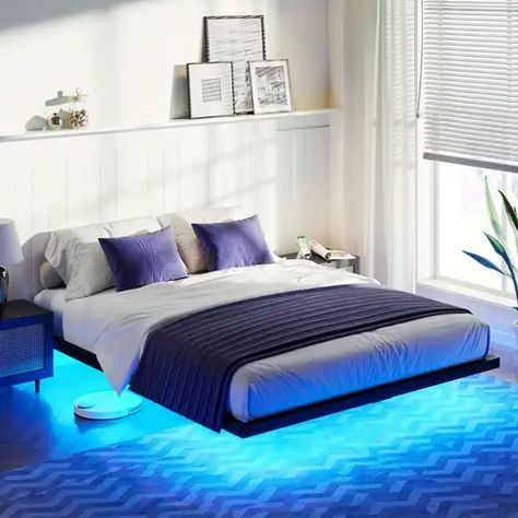 Temu | Explore the Latest Clothing, Beauty, Home, Jewelry & More Slide Out Bed, Bedroom Platform, Floating Platform Bed, Bed Frame Queen, Floating Bed Frame, Floating Platform, Bed With Led Lights, Led Bed Frame, Foot Design