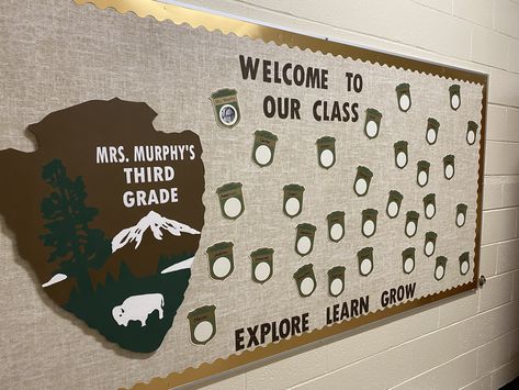 Outdoors Theme Classroom, National Park Classroom Decor, National Parks Themed Classroom, Outdoor Themed Classroom, National Park Bulletin Board, Outdoor Classroom Theme, Outdoor Theme Classroom, National Park Classroom Theme, Adventure Classroom Theme