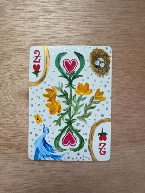 Erin M - Paintings & Prints Painted Card Deck, Playing Cards Art Diy, Painted Cards Deck, Painting Ideas Floral, Playing Card Painting Ideas, Painted Deck Of Cards, Painting Playing Cards Ideas, Playing Card Painting, Card Painting Ideas