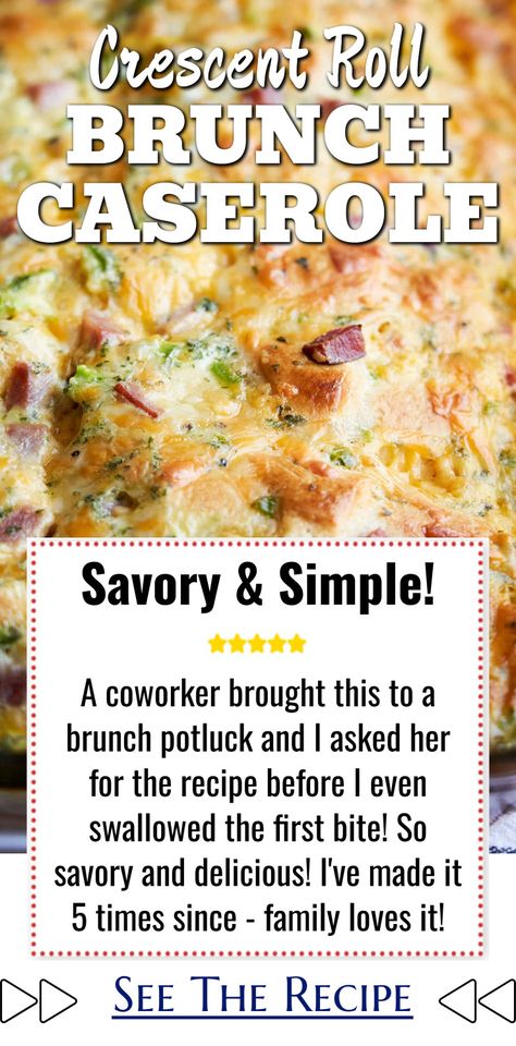 Breakfast brunch party Crescent Roll Brunch Casserole to make ahead for a crowd from Best Brunch Ideas Ever - 57 Yummy Food Recipes and Aesthetic Setup Ideas For The Perfect Spread Easy Brunch Food For A Crowd, Crossaint Brunch Ideas, Brunch Casserole Ideas, Breakfast Brunch Recipes Make Ahead, Quick Brunch Ideas For A Crowd, Chicken Brunch Ideas, Brunch Casseroles For A Crowd, Best Brunch Recipes For A Crowd, Brunch Food Ideas For A Crowd