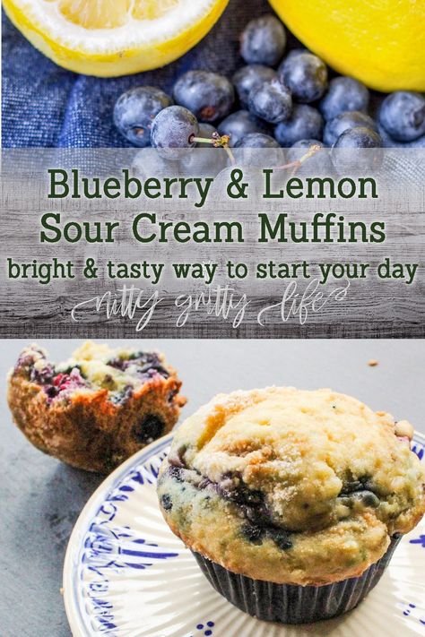 Sometimes hour spent in the kitchen is just what you need. Whip up a batch of these blueberry sour cream muffins to brighten even the gloomiest of days!  These moist, decadents blueberry muffins have the perfect subtle tang offered by the addition of lemon and sour cream.  #blueberrymuffins #blueberry #muffins #baking Buttermilk Corn Muffins, Blueberry Sour Cream Muffins, Sour Cream Blueberry Muffins, Sour Cream Muffins, Honey Muffins, Lemon Blueberry Muffins, Lemon Poppyseed Muffins, Lemon Poppy Seed, Lemon Muffins