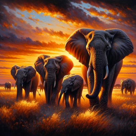 Transform your space into a tranquil nature retreat with our Nature-Themed Canvas Art at Homearthaven.com. Discover a variety of styles capturing the serene beauty of landscapes, the delicate details of flora, and the untamed essence of wilderness. #NatureInArt #WallArt #CanvasArt #ModernArt #homedecor #wallartwork #contemporyart #uniqueart #art Elephant Sunset Painting, Elephant Family Art, Savannah Sunset, African Animals Photography, Nature Retreat, Elephant Artwork, Animal Caricature, Hummingbird Pictures, Elephant Pictures