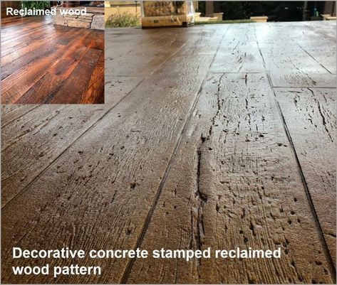 Concrete Floors Look Like Wood, Stamped Concrete That Looks Like Wood, Concrete Wood Stamp, Wood Stamped Concrete Interior Floors, Concrete Stamping Patterns, Stained Concrete Floors Farmhouse, Burnished Concrete Floor, Scored Concrete Floors, Cement Floor Diy