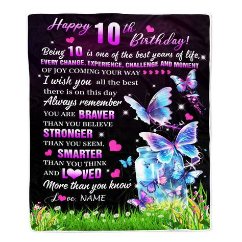 Personalized Happy 10th Birthday Decorations Blanket Butterfly Sweet Ten Sweet 10 Gifts For Girls Teen Birthday 10 Year Old Customized Fleece Blanket Happy 10th Birthday Girl, 15th Birthday Decorations, Happy 19th Birthday, Happy 11th Birthday, Happy 12th Birthday, Birthday 10, Happy 15th Birthday, 18th Birthday Decorations, 16th Birthday Decorations