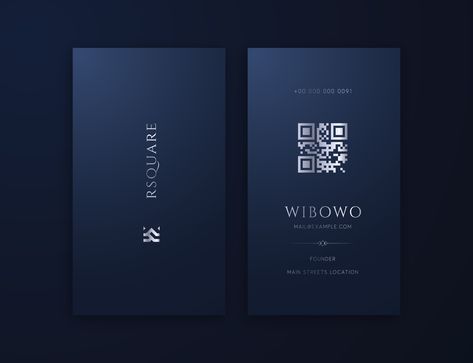 Letterpress Business Card Design, Blue Business Card Design, Vertical Business Card Design, Business Card With Qr, Business Card With Qr Code, Vertical Business Card, Business Card Design Black, Social Media Business Cards, Blue Business Card