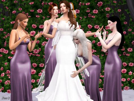 Sims 4 Wedding Dress, Bridesmaid Poses, Black And White Wedding Theme, Play Sims 4, Sims 4 Cc Makeup, White Wedding Theme, Wedding Dress With Veil, Sims Hair, Wedding Preparation