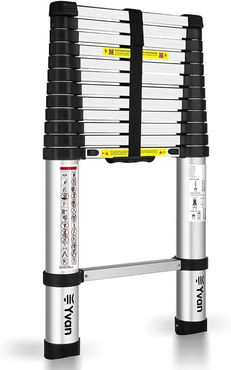 Yvan Telescoping Ladder,12.5 FT One Button Retraction Aluminum Telescopic Extension Extendable Ladder,Slow Down Design Multi-Purpose Ladder for Household Daily or Hobbies,330 Lb Capacity Retractable Ladder, Sliding Ladder, Falling Slowly, Attic Ladder, Aluminium Ladder, Telescopic Ladder, Folding Ladder, Step Ladders, Cleaning Walls