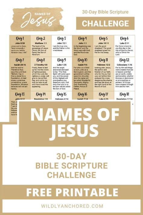 FREE 30-Day Names of Jesus Bible Scripture Challenge Jesus Challenge 30 Day, 30 Day Bible Scripture Challenge, 30 Day Scripture Challenge, 30 Day Bible Challenge For Women, Names Of Jesus Printable, Jesus Challenge, Scripture Challenge, The Names Of Jesus, Jesus Printable