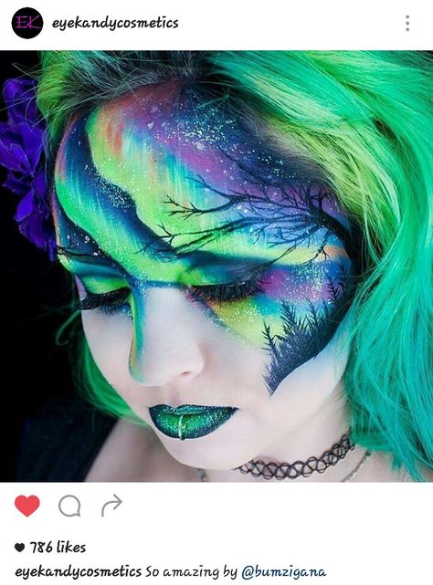 Northern lights, Aurora Borealis makeup Aurora Borealis Makeup Look, Northern Lights Makeup Look, Aurora Borealis Makeup, Northern Lights Makeup, Surreal Costume, Aurora Makeup, Watercolor Makeup, Aurora Fashion, Light Makeup Looks