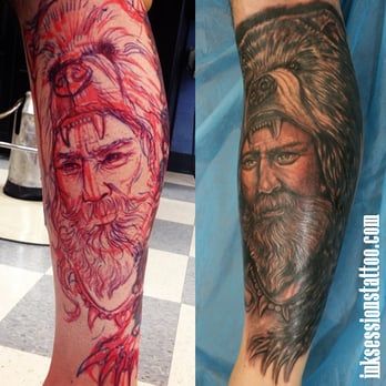 Mountain Man Tattoo, Man Tatoos, Outdoor Tattoos, Outdoor Tattoo, Man Tattoo, Colorful Mountains, Men Tattoo, Mountain Men, Bear Tattoo