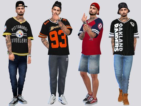 McLayneSims' Sports Jersey Tees Dad Outfits, Sims 4 Men Clothing, Sims 4 Stories, Sims 4 Male Clothes, Sims 4 Traits, Sport Jersey, Sims Four, Sims 4 Toddler, Best Sims