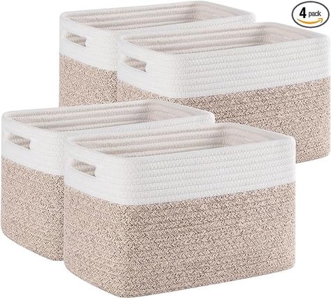 Amazon.com: SIXDOVE 4 Pack Storage Baskets for Organizing, Woven Baskets for Shelves - Perfect for Toys, Books, Towels, and Clothes, Durable Gift Basket Bins Toy Storage, 12.7''Lx9''Wx7.8''H, Brown & White : Home & Kitchen Blanket Storage Basket, Shelf Baskets, Baskets For Shelves, Storage Baskets With Lids, Cool Dorm Rooms, Cube Storage Bins, Square Baskets, Dorm Room Essentials, Woven Baskets Storage