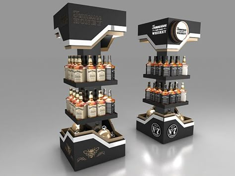 Jack Daneils Display Bottles Display Ideas, Glorifier Display Design, Display Stand Design Ideas, Bottle Stand Display, Product Display Ideas, Whiskey Display, Fragrance Display, Pop Up Display, Cosmetics Display Stand