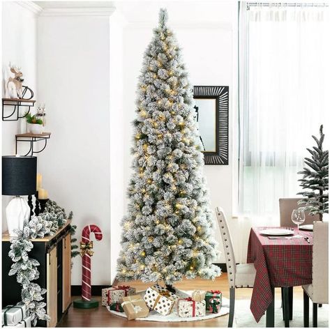 Brighten up the whole winter night with this artificial Christmas tree and add add Christmas cheer to your home. Artificial Christmas Tree Stand, Slim Artificial Christmas Trees, Slim Christmas Tree, Pencil Trees, Warm White Lights, Fir Christmas Tree, Pencil Christmas Tree, Flocked Christmas Trees, Christmas Tree Stand