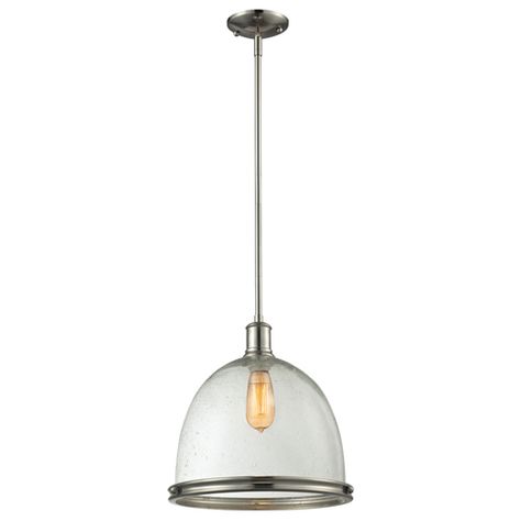 Mason Brushed Nickel One-Light Pendant with Clear Seedy Glass Shade Hanging Light Bulbs, Dome Pendant Lighting, Utilitarian Style, Vintage Bulb, Single Pendant Lighting, Seeded Glass, Light Bulb Types, Glass Diffuser, Glass Domes