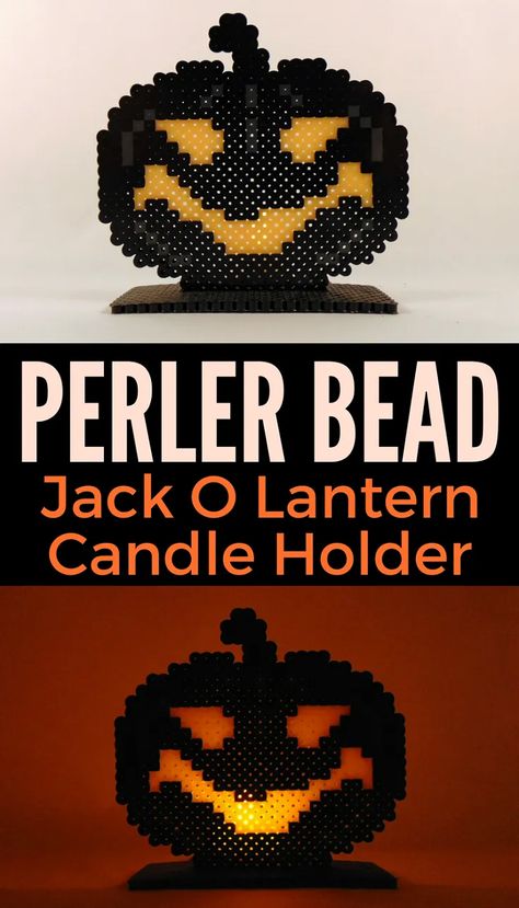 3d Halloween Perler Bead Patterns, Perler Bead Halloween, Hama Beads Halloween, Halloween Perler, Beaded Candle Holders, Christmas Perler Beads, Lantern Candle Holder, Beaded Candle, Melty Bead Patterns