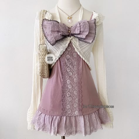 Shoujo Girl Fall Outfits, Shoujo Outfits, Purple Outfit Aesthetic, Purple Outfit, Coquette Lace Top Outfit, Cottagecore Fall Outfits, Coquette Lace Top, Larme Kei Outfit, Larme Kei Aesthetic Outfit