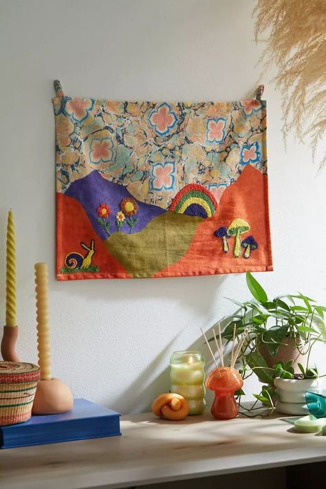 55 Chic Boho Wall Decor Ideas (2022 List) Wall Charm, Landscape Tapestry, Wall Hanging Shelves, Boho Tapestry, Bohemian Wall Decor, Woven Wall Art, Home Apartment, Boho Wall Hanging, Boho Diy