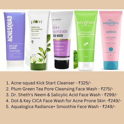 Comment for links to get these on a discounted price! Disclaimer: These face wash options contains active ingredients, so make sure to use it according to your skin type, some face washes can dry you out if used daily, so use only 2-3 times( if it dries you out) or only once day ( if you have extremely oily skin) for better results. Discount codes: Plumgoodness: ASWATHY15 Dot and Key : VIJ10 Vanity Wagon: AVEY20 Follow for more 🎀 . . . . #facewash #skincarerecommendations #facewashrout... Recommended Skin Care Products, Pore Cleansing, Cleansing Face, Glycolic Acid, Salicylic Acid, Face Wash, Active Ingredient, Oily Skin, Green Tea