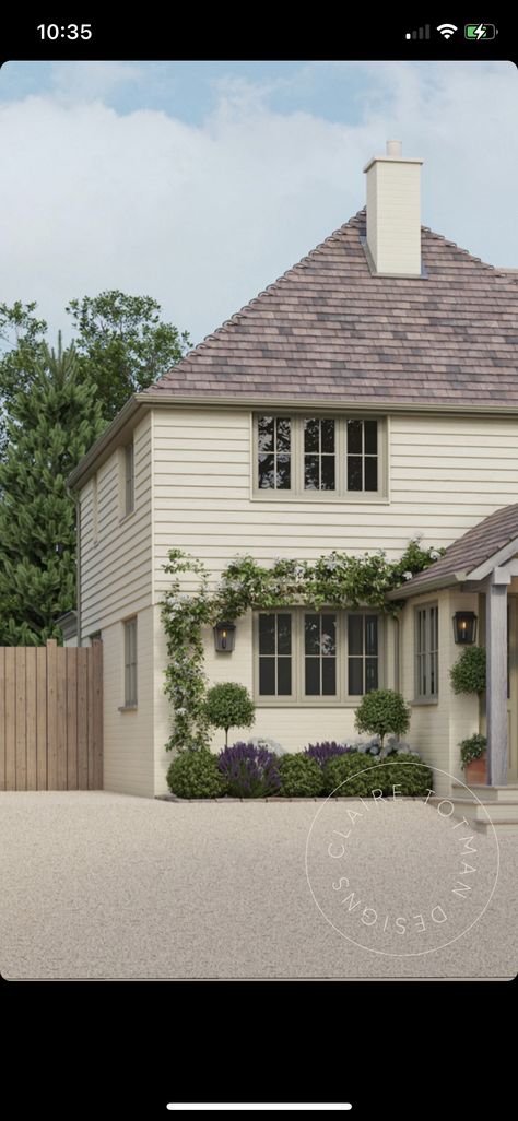 Cotswold House Exterior, Coving Curtains, Cladded Dormer, Rendered Bungalow Exterior, Front Gardens Uk, British Home Exterior, Driveway Ideas Uk, Dormer Bungalow, Rendered Houses