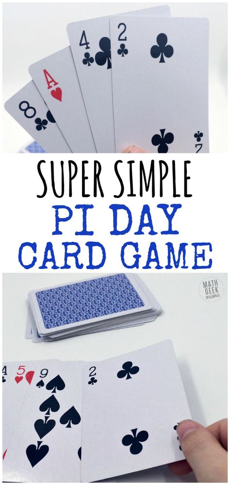 Want a super easy way to have fun with your kids on Pi Day? This Pi Day card game is great because kids of all ages can play together. Plus, there are variations to make it more challenging for older kids. Get excited about the number pi with this easy Pi Day game! http://mathgeekmama.com/pi-day-card-game/?utm_campaign=coschedule&utm_source=pinterest&utm_medium=Bethany%20%7C%20Math%20Geek%20Mama&utm_content=Race%20to%20Pi%3A%20Simple%20and%20Fun%20Pi%20Day%20Card%20Game Pi Activities, Math Card Games, Easy Math, Creative Math, Math Geek, Math Education, Card Games For Kids, 7th Grade Math, Mama Blog