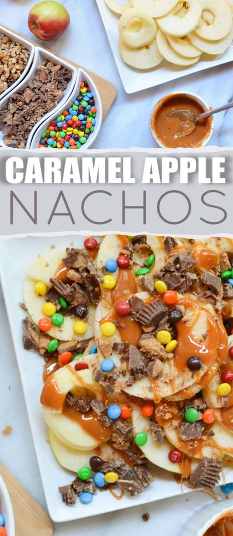 Apple Nacho Bar, Caramel Apple Nachos, Caramel Apple Bar, Apple Nachos Recipe, Dessert Nachos, Caramel Apple Bars, Animals Tattoos, Apple Nachos, Nacho Bar