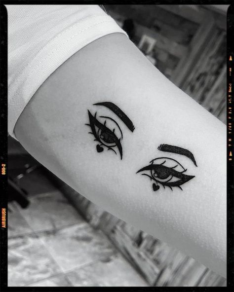 Bratz Lips Tattoo, Girly Eye Tattoo, Siren Eyes Tattoo, Bratz Eyes Drawing, Bratz Inspired Tattoo, Bratz Dolls Tattoos, Egirl Tattoos Ideas, Bratz Tattoo Idea, Bratz Eyes