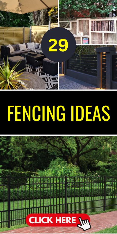 29 Fencing Ideas for Privacy & Style: Transform Your Outdoor Space! Side Privacy Fence, Ideas For Fences Backyards, Patio Fencing Ideas, Iron Fence Privacy Ideas, Affordable Fence Ideas, Fenced Front Yard, Cheapest Fence Ideas, Backyard Fencing Ideas, Front Yard Fence Ideas