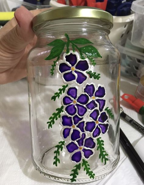 Art Ideas Painting, Creative Art Ideas, Glass Painting Ideas, People Craft, Water Paints, Bottle Art Projects, Painting Glass Jars, Glass Painting Patterns, Glass Painting Designs