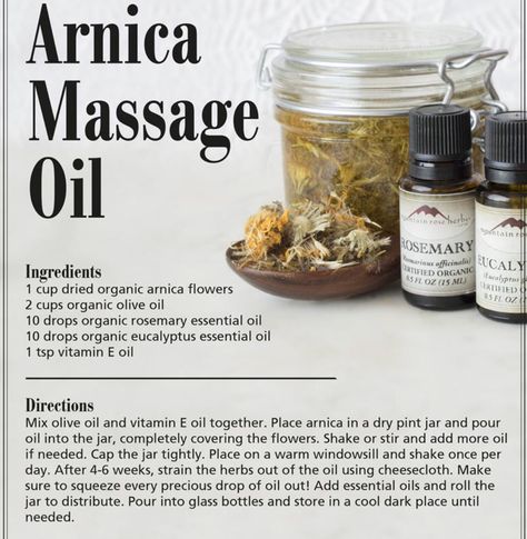 Arnica Oil Diy, Herbal Massage Oil Recipe, Herbal Massage Oil, Diy Massage Oil Recipes, Massage Oils Recipe, Diy Massage Oil, Holistic Business, Arnica Oil, Herbal Salves