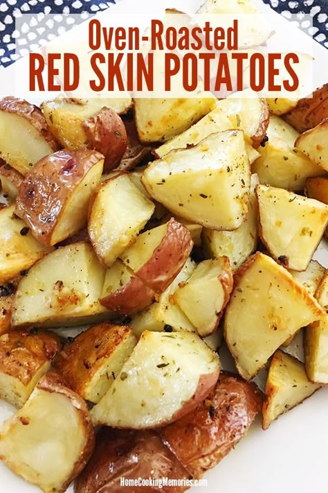 This Oven Roasted Red Skin Potatoes recipe is an easy side dish that pairs well with all your favorite main dish meats. You’ll only need a few ingredients: red skin potatoes, olive oil, minced garlic, and a few seasonings.#sidedish #redpotatoes Baked Potato Pieces In Oven, Seasoned Red Potatoes In Oven, Diced Red Potatoes In Oven, Baked Small Red Potatoes In The Oven, Cut Up Potatoes In Oven, Baked Red Potatoes In The Oven, Skin Potatoes Recipe, Small Red Potato Recipes, Roasted Red Potatoes Oven