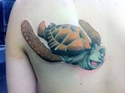 Crush Tattoo, Crush The Turtle, Pixar Tattoos, Crush Turtle, Dad Memorial Tattoo, Turtle Tattoos, Snoopy Tattoo, Sea Turtle Tattoo, Disney Tattoo