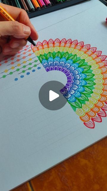 Color Doodle Art, How To Make Mandala Art, Easy Drawing Doodles, Rainbow Mandala Art, 3d Doodles, Rainbow Doodles, Drawing Mandala, How To Draw A Mandala, Colouring Ideas