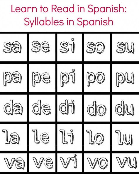 Learning to read in Spanish: free syllables printable pack #printable #spanish #spanishlessonsforadults Spanish Learning Activities, Spanish Basics, Spanish Lessons For Kids, Learning Spanish Vocabulary, Spanish Alphabet, Elementary Spanish, Spanish Reading, Spanish Phrases, Learning To Read