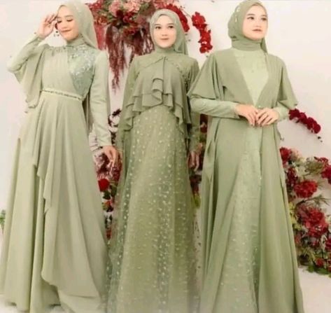 Gaun Hijau Sage, Gamis Warna Sage Green, Sage Green Kebaya, Inspirasi Bridesmaid, Hijau Sage, Green Hijab, Fesyen Islam, Islamic Fashion Dresses, Blouse Casual Fashion