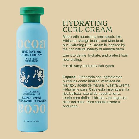 Made with nourishing ingredients like Hibiscus, Mango butter, and Marula oil, our Hydrating Curl Cream is inspired by the rich natural beauty of nuestra tierra. Use it to define, hydrate, and protect from heat styling. For curly or wavy hair. Espanol: Elaborado con ingredientes nutritivos como hibisco, manteca de mango y aceite de marula, nuestra Crema Hidratante para Rizos está inspirada en la rica belleza natural de nuestra tierra. Úselo para definir, hidratar y proteger los rizos del calor. P Marula Oil, Heat Styling, Curl Cream, Inspired By, Mango Butter, Wet Hair, Belleza Natural, Wavy Hair, Natural Beauty