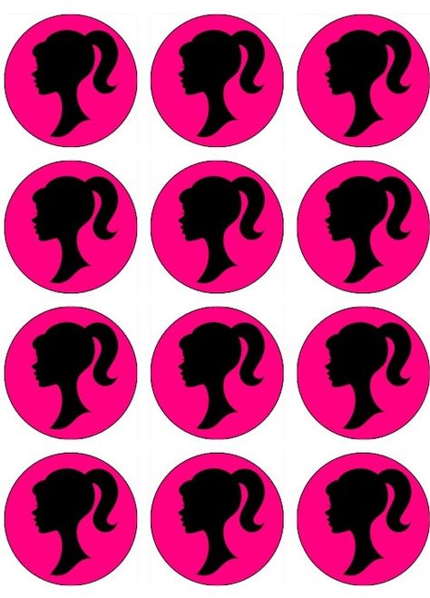 Barbie Round Cupcake Topper C8F Barbie Cupcakes, Barbie Decorations, 4de Verjaardag, Barbie Silhouette, Barbie Party Decorations, Barbie Birthday Cake, Barbie Theme Party, Diy Birthday Cake, Barbie Printables