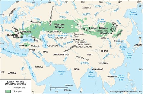 the Steppe | Map, Biome, Eurasia, Peoples, & Animals | Britannica Eurasian Steppe, European Map, Geography Map, Asia Map, Ancient Maps, European History, Historical Maps, Central Asia, Mongolia