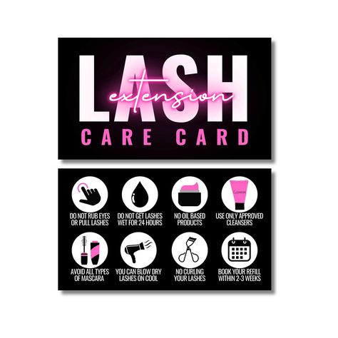 PRICES MAY VARY. Cute business card size front and back ready to give aftercare cards Size is 3.5 inches wide by 2 inches tall 3 Different Color combinations to choose from - Front and back are glossy You get 55 high quality thick aftercare cards just like the photo Perfect to give your clients after lash appointment Super cute Lash Extension aftercare cards to give to your clients for them to take the best care of their lashes after their appointment.  3 Color combinations to choose from  SIZE: Aftercare Lash Extensions, Lash Appointment, Aftercare Cards, Cute Business Cards, Lash Extension Kit, Eyelash Extension Supplies, Glossier You, After Care, Black Photography