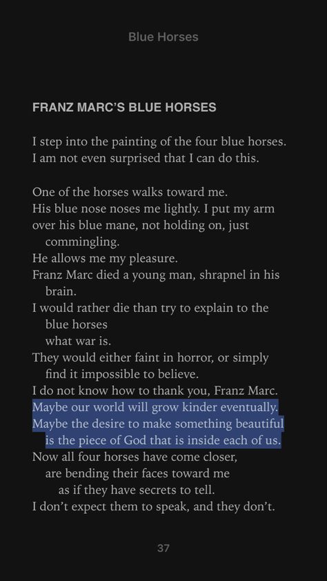 Franz Marc, Mary Oliver, Blue Horse, Horses, Quotes, Blue