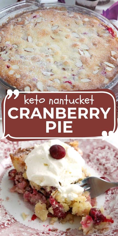 Keto Nantucket Cranberry Pie is a heavenly keto holiday dessert. Packed with juicy cranberries, this easy crustless keto pie will delight your tastebuds! #cranberries #ketodesserts #lowcarbdesserts Dairy Free Cranberry Dessert, Keto Cranberry Bread, Keto Chocolate Chess Pie, Keto Holiday Dessert Recipes, Thanksgiving Desserts Keto, Keto Christmas Desserts Easy, Keto Pies Recipes Easy, Keto Cherry Pie, Keto Pie Recipes