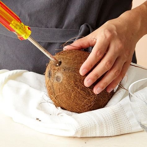 The Best Way to Crack Open a Coconut | Martha Stewart What To Do With A Coconut, Fresh Coconut What To Do With A, How To Open A Coconut, How To Open Coconut, Opening A Coconut, Open A Coconut, Inflammatory Meals, Coconut Oil Face Mask, Diy Coconut Oil