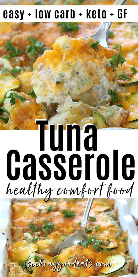 Tuna Casserole Healthy, Low Carb Tuna Casserole, Low Carb Seafood, Casserole Keto, Tuna Casserole Recipes, Keto Seafood, Healthy Tuna, Veggie Casserole, Low Carb Casseroles