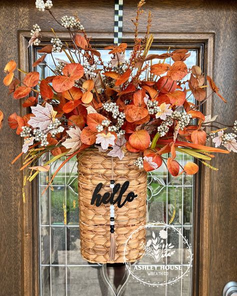 3 ways to display with just the flip of 2 signs! This basket wreath is full of lush fall florals. Pictures can be deceiving - it’s BIG and it’s available now in my shop! 🍂🍁 #fall #falldecor #fallautumn #fallpumpkins #fallstyle #fallstyle #fallbasket #fallflorals #fallflowers #hellowreath #blessed #thankful #ashleyhousewreathco #etsyhandmade Fall Floral Wreath, Fall Basket, Fall Floral Decor, Basket Wreath, Autumn Wreaths For Front Door, Fall Florals, Fall Front Door, Wreath Fall, Fall Front