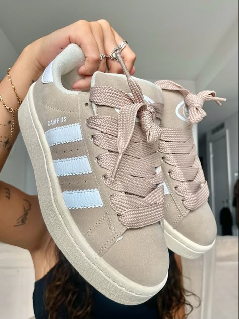 beige | adidas | campus 00s | everyday shoes | casual sneakers Women Designer Sneakers, Beige Campus 00s, Campus Adidas Shoes, Adidas Shoes Campus 00, Campus 00s Shoes Outfit, Beige Campus 00s Outfit, Adidas Campus 00s Outfits Women, Adidas Campus 00s Beige, Adidas Campus Aesthetic