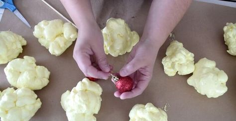 Spray Foam Christmas Garland, How To Make Popcorn Out Of Spray Foam, Great Stuff Foam Popcorn Garland, Spray Foam Christmas Crafts, Expanding Foam Popcorn Garland, Diy Spray Foam Christmas Decorations, Giant Fake Popcorn Diy, Faux Popcorn Garland Diy, Great Stuff Foam Projects