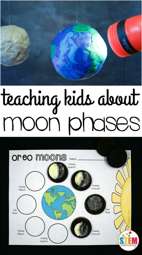 Sun And Moon Science Experiments, Moon Phases Kindergarten, Moon Phases Elementary Activities, Phases Of The Moon 1st Grade, Moon Lessons First Grade, Moon Phase Oreo Activity, Moon Phases Kindergarten Activities, Phases Of The Moon Kindergarten, Phases Of The Moon Oreo Activity