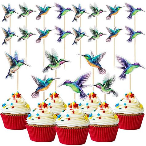 Hummingbird Cupcakes, Theme Bapteme, Jungle Decorations, Birthday Party Images, Hummingbird Cake, Western Theme Party, Cake Decorating Kits, Happy Birthday Cake Topper, Wafer Paper